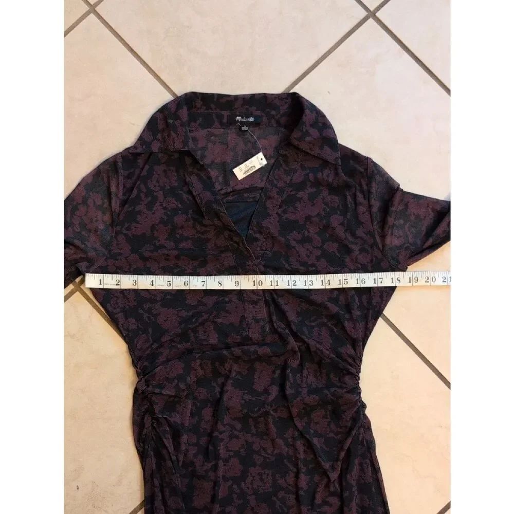 NWT Madewell Chandra Long-Sleeve Polo Midi Dress Deep aubergine Purple Floral L - Picture 7 of 15
